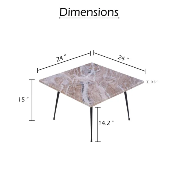 Taro Coffee Table | 24 Inch Square Taupe Brown Real Marble Top | Black Metal Legs