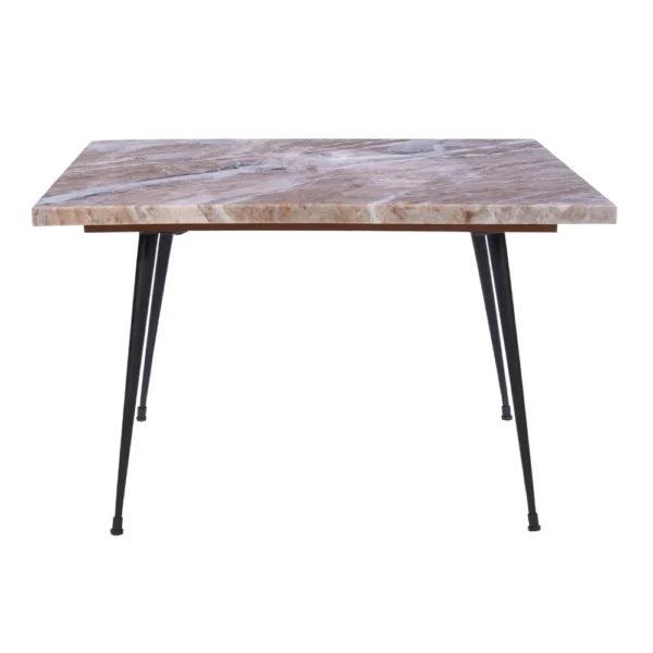 Taro Coffee Table | 24 Inch Square Taupe Brown Real Marble Top | Black Metal Legs