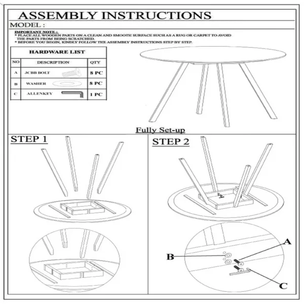 Temi Dining Table | 47" Round Top | Handmade Natural Brown Mango Wood | Angled Four Legged Base
