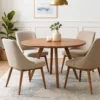 Temi Dining Table | 47" Round Top | Handmade Natural Brown Mango Wood | Angled Four Legged Base