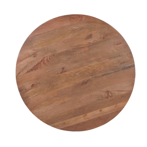 Temi Dining Table | 47" Round Top | Handmade Natural Brown Mango Wood | Angled Four Legged Base