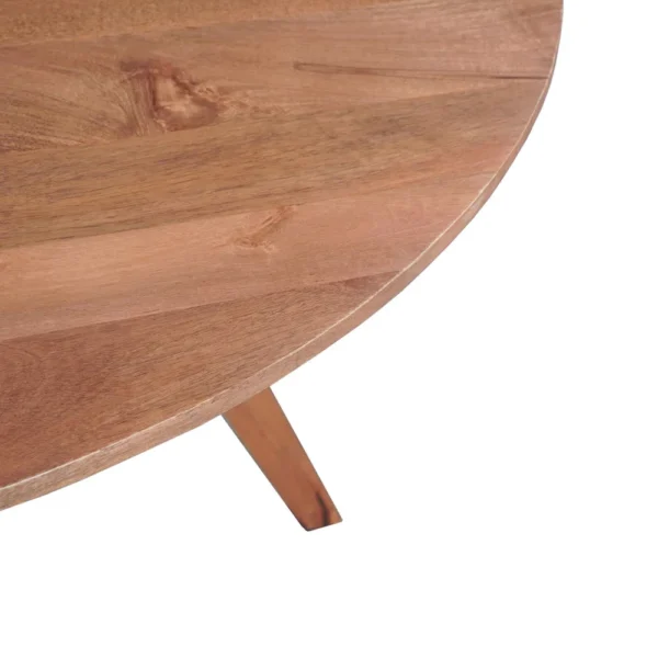 Temi Dining Table | 47" Round Top | Handmade Natural Brown Mango Wood | Angled Four Legged Base