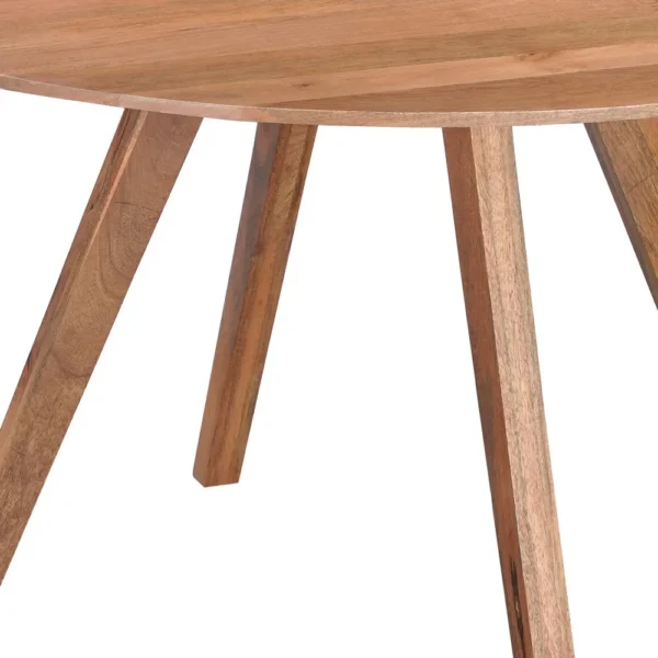 Temi Dining Table | 47" Round Top | Handmade Natural Brown Mango Wood | Angled Four Legged Base