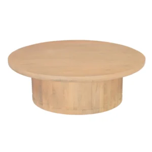 Bela Coffee Table | 47 Inch Round Top | Handcrafted Beige Mango Wood Pedestal Base
