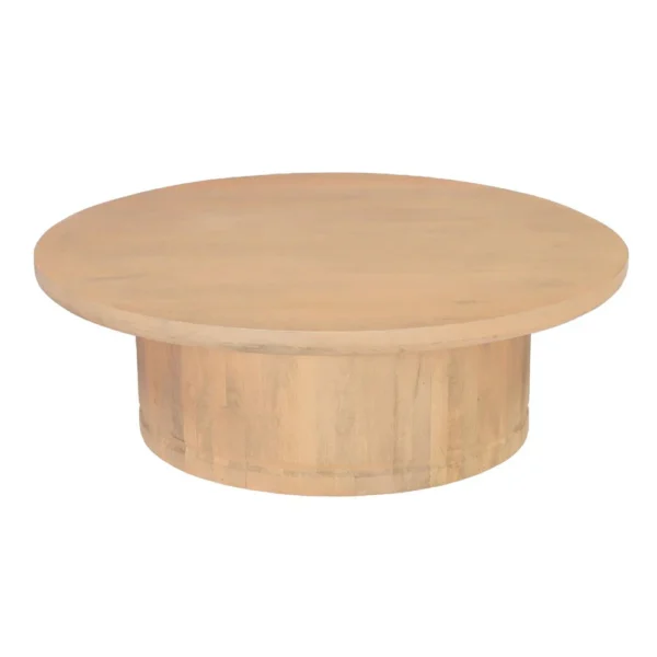 Bela Coffee Table | 47 Inch Round Top | Handcrafted Beige Mango Wood Pedestal Base