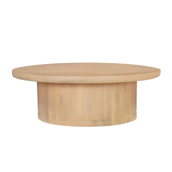 Bela Coffee Table | 47 Inch Round Top | Handcrafted Beige Mango Wood Pedestal Base