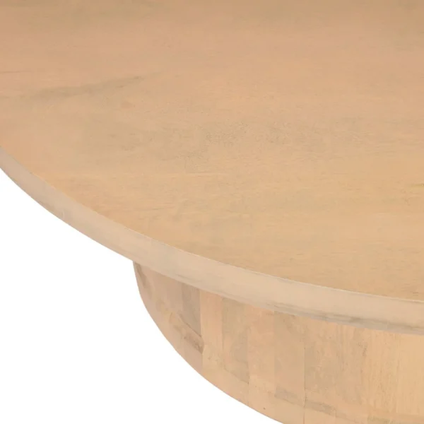 Bela Coffee Table | 47 Inch Round Top | Handcrafted Beige Mango Wood Pedestal Base