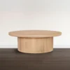 Bela Coffee Table | 47 Inch Round Top | Handcrafted Beige Mango Wood Pedestal Base