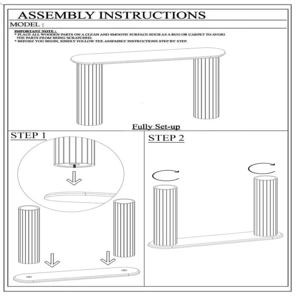 Cleo 54 Inch Sofa Console Table, Rounded Corners, Ribbed Pillar Legs, Golden Oak Brown Mango Wood