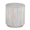 UPT-336462_1 Febe Side End Accent Table, 20 Inch Round Top, Cylindrical Plinth Base, Oak White Mango Wood