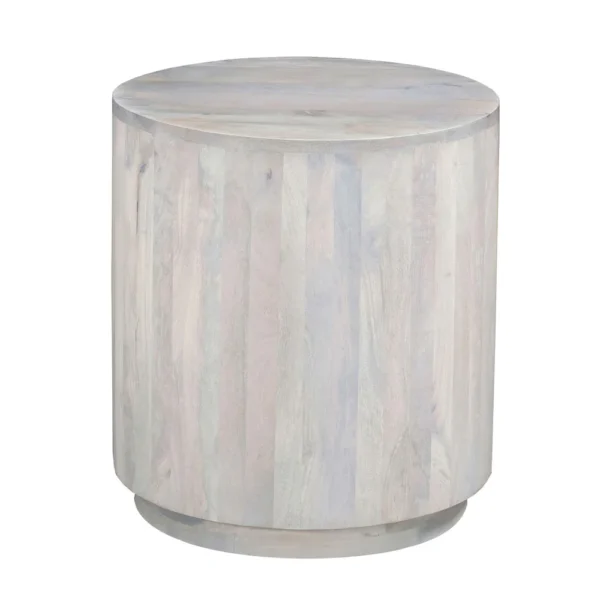 UPT-336462_1 Febe Side End Accent Table, 20 Inch Round Top, Cylindrical Plinth Base, Oak White Mango Wood