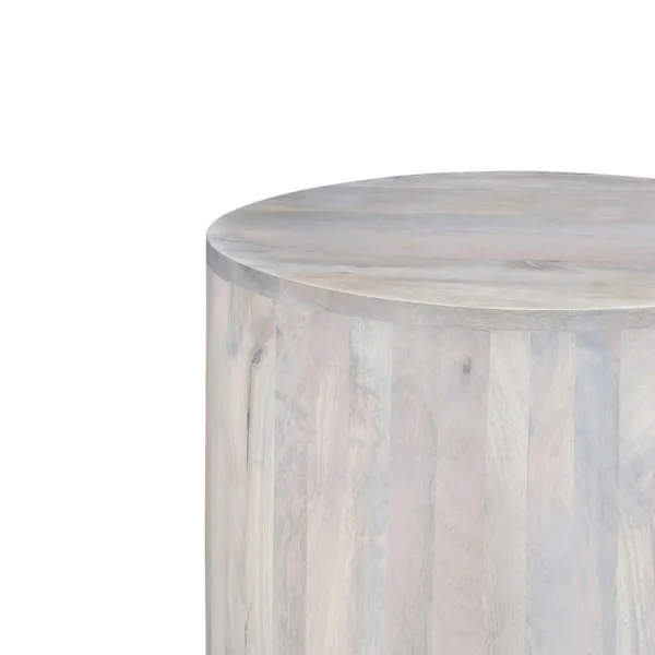 UPT-336462_2 Febe Side End Accent Table, 20 Inch Round Top, Cylindrical Plinth Base, Oak White Mango Wood