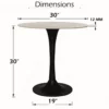 Mara Dining Table | 30 Inch Round White Genuine Marble Top | Black Metal Tulip Pedestal Base