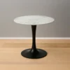 Mara Dining Table | 30 Inch Round White Genuine Marble Top | Black Metal Tulip Pedestal Base
