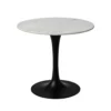 Mara Dining Table | 30 Inch Round White Genuine Marble Top | Black Metal Tulip Pedestal Base