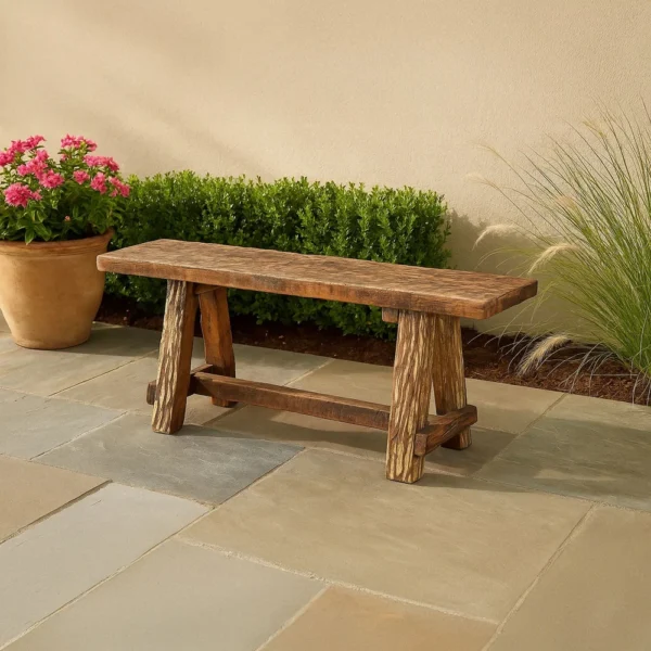 Wooden Garden Patio Bench With Retro Etching, Cappuccino Brown