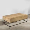 Audrey 45 Inch Handcrafted Mango Wood Coffee Table, Lift Top, Grain Details, Natural Brown, Black