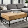 Audrey 45 Inch Handcrafted Mango Wood Coffee Table, Lift Top, Grain Details, Natural Brown, Black
