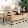 Audrey 45 Inch Handcrafted Mango Wood Coffee Table, Lift Top, Grain Details, Natural Brown, Black