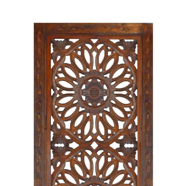 1003202669afddd94684c.jpeg Set of 2 Hand Carved Mango Wood Wall Panels: Burnt Brown Medallion Design