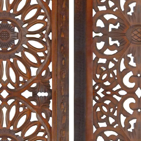 1003202669afdddb8399e.jpeg Set of 2 Hand Carved Mango Wood Wall Panels: Burnt Brown Medallion Design
