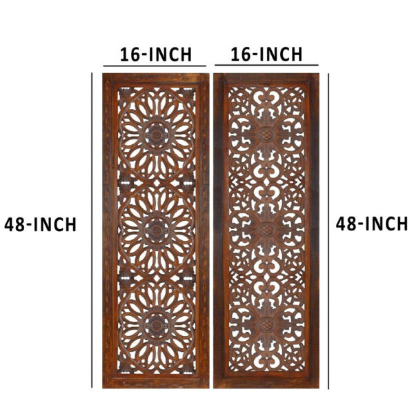 1003202669afdddd373b5.jpeg Set of 2 Hand Carved Mango Wood Wall Panels: Burnt Brown Medallion Design