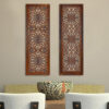 1003202669afdddf02b6c.jpeg Set of 2 Hand Carved Mango Wood Wall Panels: Burnt Brown Medallion Design