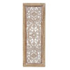 Rectangular Mango Wood Wall Panel Hand Crafted With Intricate Carving, White and Brown