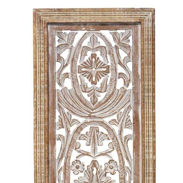 Rectangular Mango Wood Wall Panel Hand Crafted With Intricate Carving, White and Brown
