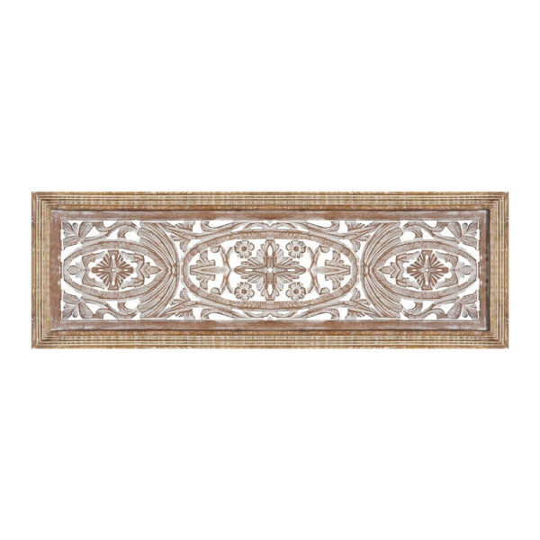 Rectangular Mango Wood Wall Panel Hand Crafted With Intricate Carving, White and Brown