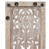 Rectangular Mango Wood Wall Panel Hand Crafted With Intricate Carving, White and Brown