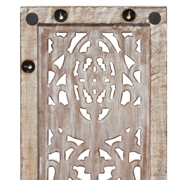 Rectangular Mango Wood Wall Panel Hand Crafted With Intricate Carving, White and Brown