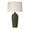 Table Lamp, Beige Linen Shade, Distressed Emerald Green Ceramic 28 Inch
