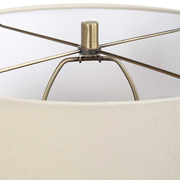Table Lamp, Beige Linen Shade, Distressed Emerald Green Ceramic 28 Inch
