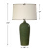 Table Lamp, Beige Linen Shade, Distressed Emerald Green Ceramic 28 Inch