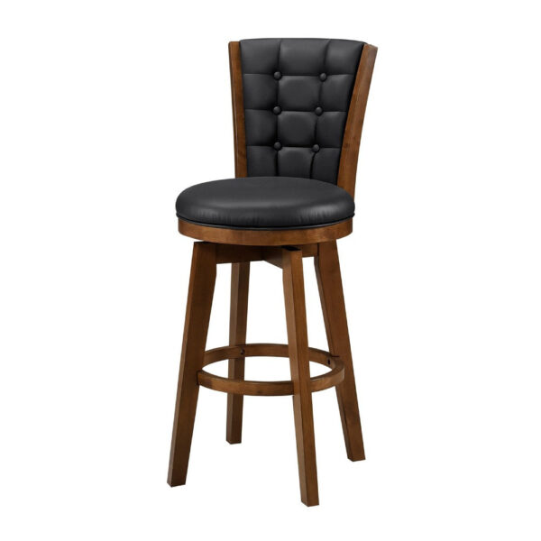 300620266a441e18a3ebd.jpeg Core Set of 2 Swivel Barstool Chairs, Brown Wood, Black Faux Leather
