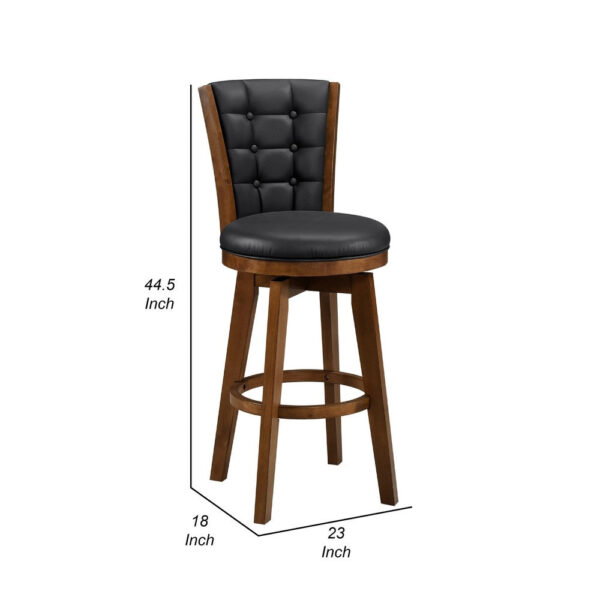 300620266a441e1ad40ae.jpeg Core Set of 2 Swivel Barstool Chairs, Brown Wood, Black Faux Leather