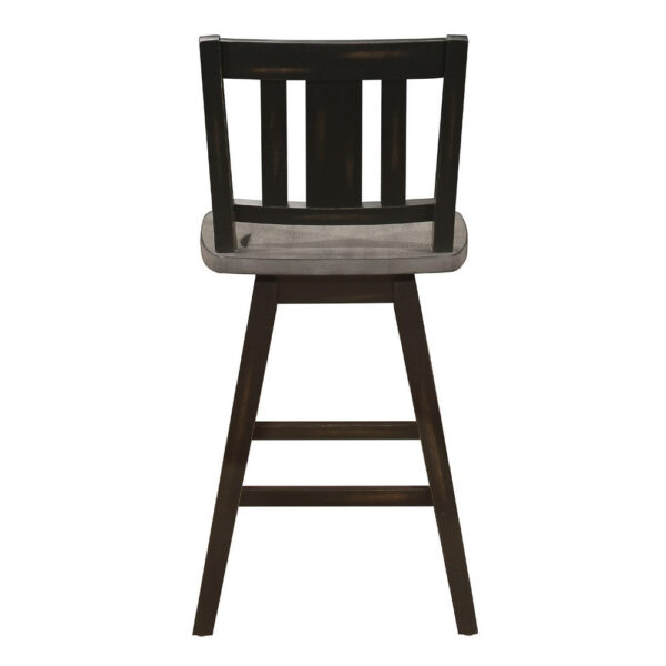Ati Swivel Counter Height Chair Set of 2, Slatted Black Wood, Gray