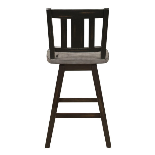Ati Swivel Counter Height Chair Set of 2, Slatted Black Wood, Gray