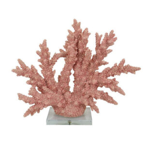 Coral Tabletop Decoration, Pink Resin with Acrylic Base, 13 Inch