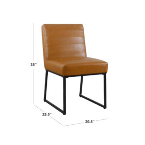 Dining Chair, Black Metal, Caramel Brown Channel Stitched Faux Leather