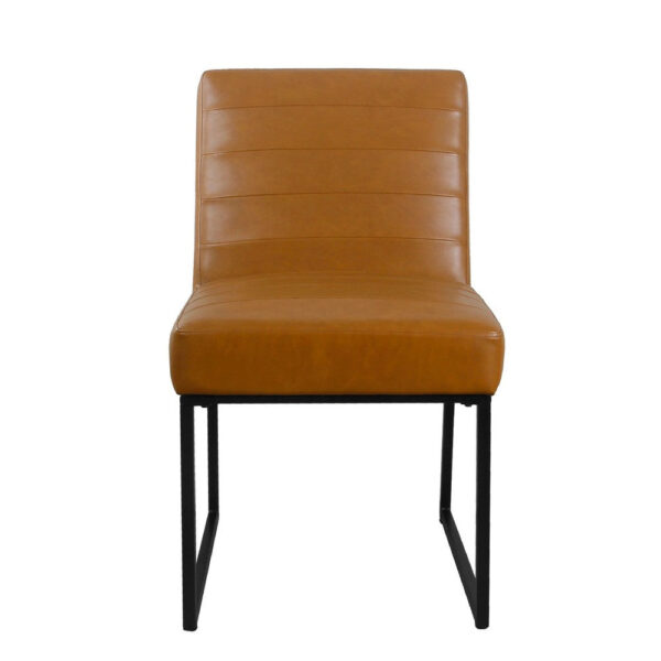 300620266a441e598d30a.jpeg Dining Chair, Black Metal, Caramel Brown Channel Stitched Faux Leather
