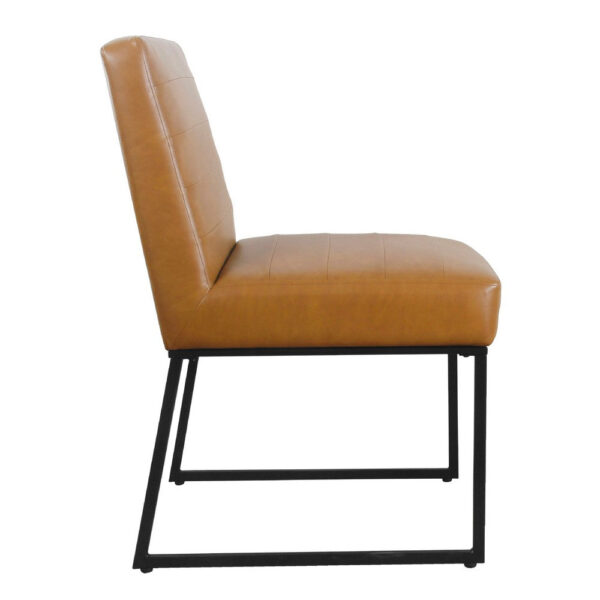 300620266a441e5ebbd69.jpeg Dining Chair, Black Metal, Caramel Brown Channel Stitched Faux Leather