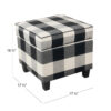 Pyp Square Storage Ottoman, 18 Inch Black Plaid Cotton, Ebony Legs
