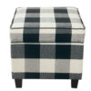 Pyp Square Storage Ottoman, 18 Inch Black Plaid Cotton, Ebony Legs