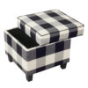 Pyp Square Storage Ottoman, 18 Inch Black Plaid Cotton, Ebony Legs