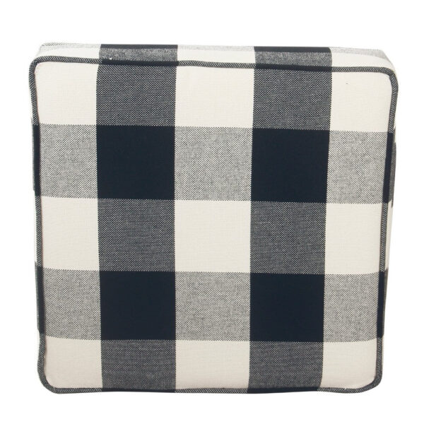 Pyp Square Storage Ottoman, 18 Inch Black Plaid Cotton, Ebony Legs