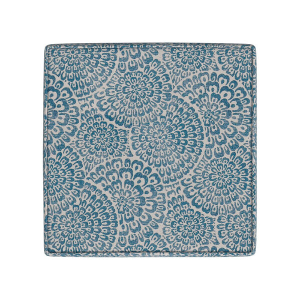 Pyp Square Storage Ottoman, 18 Inch Blue Ivory Floral Fabric, Brown