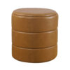 Sem Round Accent Ottoman, Brown Channel Tufted Faux Leather 18 Inch