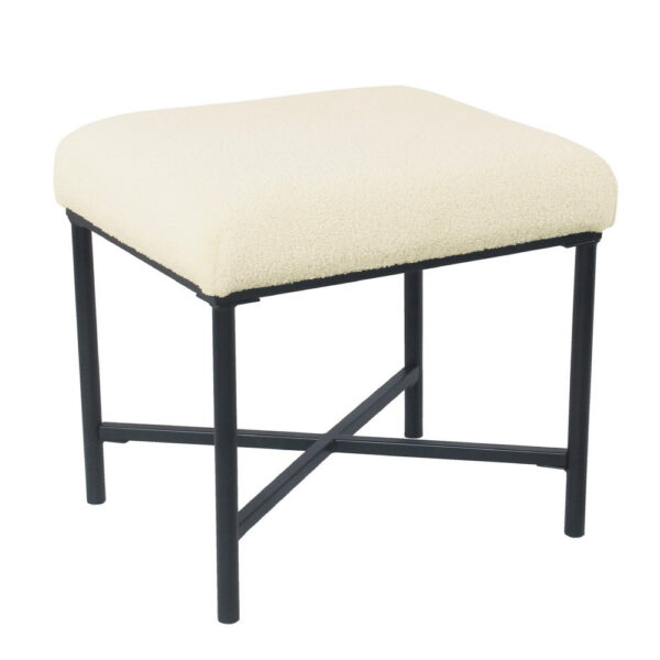 Zac Square Ottoman Footstool, Black, Cream Faux Sheepskin 19 Inch